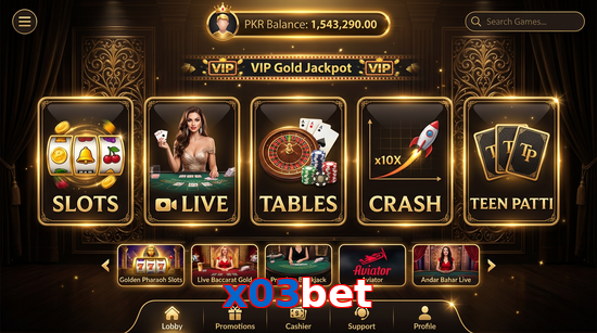 Main screen of X03bet casino page for PK players