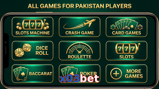 Main screen of X03bet games page for PK players